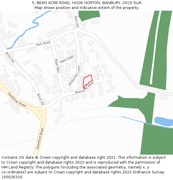 5, BEAN ACRE ROAD, HOOK NORTON, BANBURY, OX15 5UA: Location map and indicative extent of plot