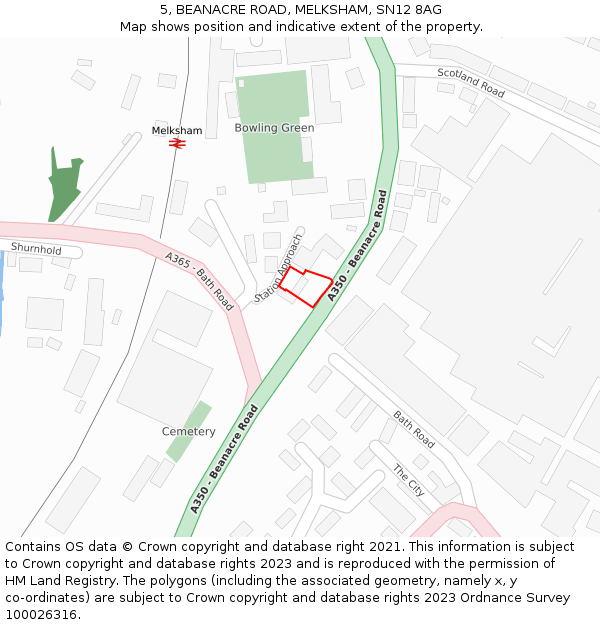 5, BEANACRE ROAD, MELKSHAM, SN12 8AG: Location map and indicative extent of plot