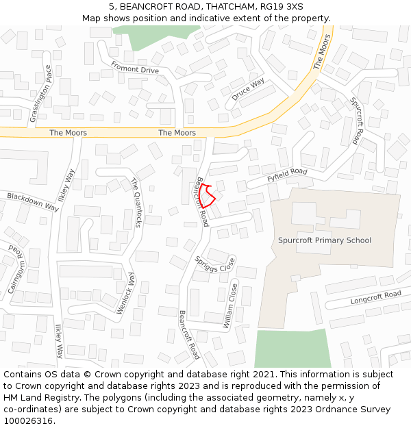 5, BEANCROFT ROAD, THATCHAM, RG19 3XS: Location map and indicative extent of plot