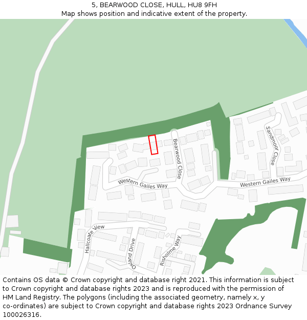 5, BEARWOOD CLOSE, HULL, HU8 9FH: Location map and indicative extent of plot