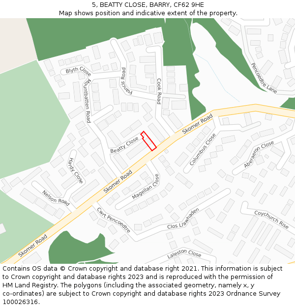 5, BEATTY CLOSE, BARRY, CF62 9HE: Location map and indicative extent of plot