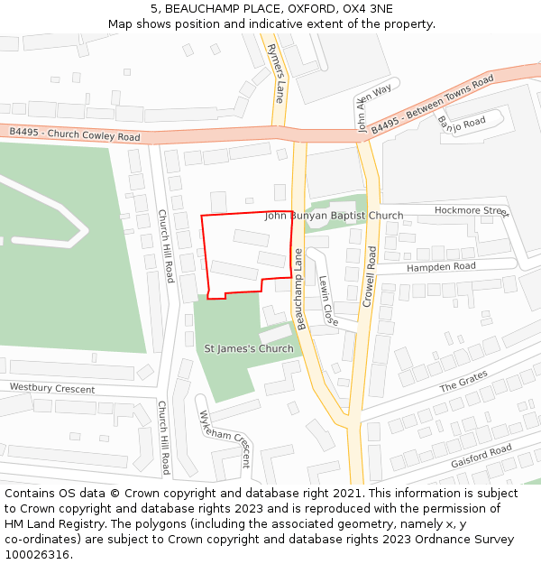5, BEAUCHAMP PLACE, OXFORD, OX4 3NE: Location map and indicative extent of plot