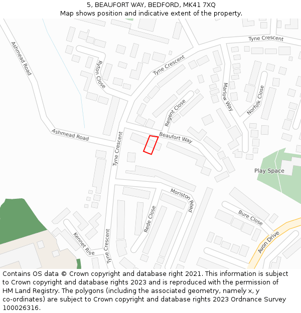 5, BEAUFORT WAY, BEDFORD, MK41 7XQ: Location map and indicative extent of plot