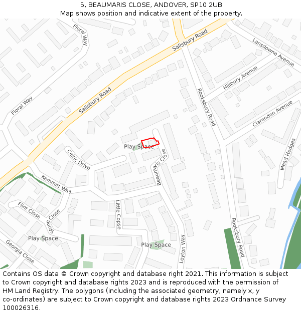 5, BEAUMARIS CLOSE, ANDOVER, SP10 2UB: Location map and indicative extent of plot