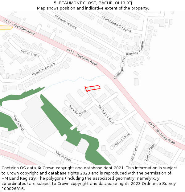 5, BEAUMONT CLOSE, BACUP, OL13 9TJ: Location map and indicative extent of plot