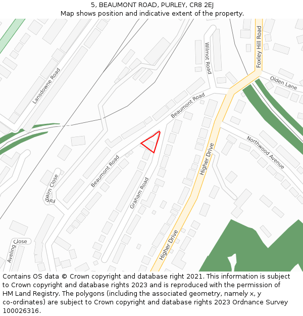 5, BEAUMONT ROAD, PURLEY, CR8 2EJ: Location map and indicative extent of plot