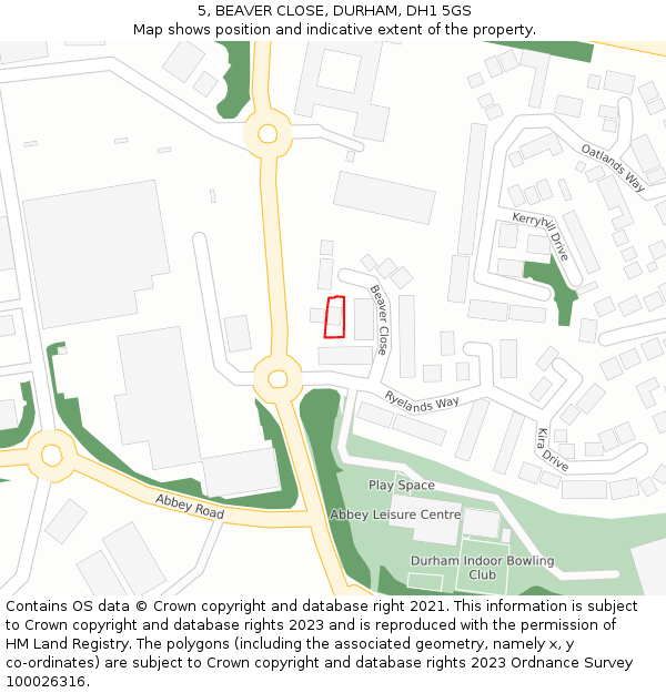 5, BEAVER CLOSE, DURHAM, DH1 5GS: Location map and indicative extent of plot