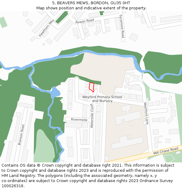 5, BEAVERS MEWS, BORDON, GU35 0HT: Location map and indicative extent of plot