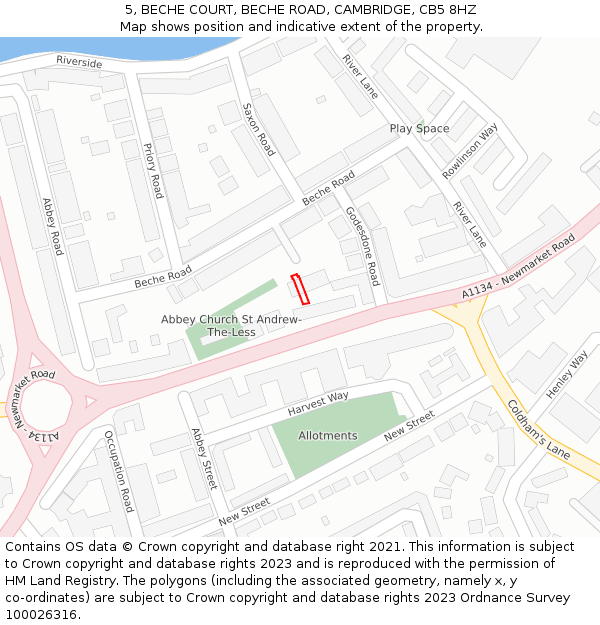 5, BECHE COURT, BECHE ROAD, CAMBRIDGE, CB5 8HZ: Location map and indicative extent of plot