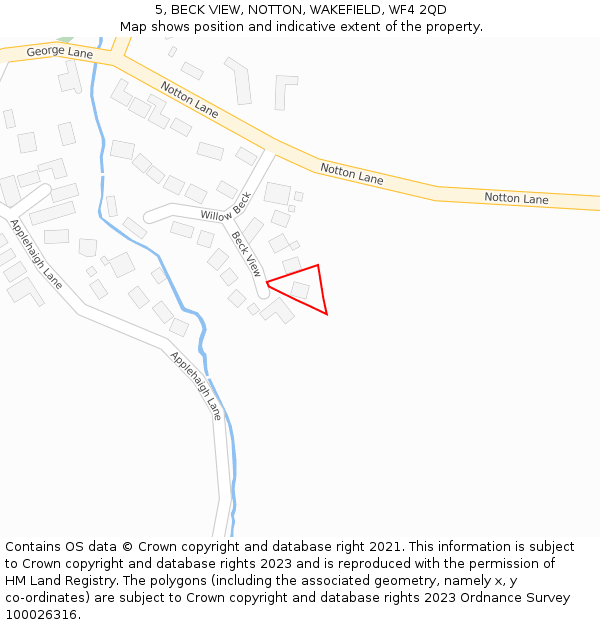 5, BECK VIEW, NOTTON, WAKEFIELD, WF4 2QD: Location map and indicative extent of plot