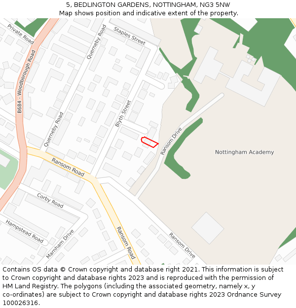 5, BEDLINGTON GARDENS, NOTTINGHAM, NG3 5NW: Location map and indicative extent of plot