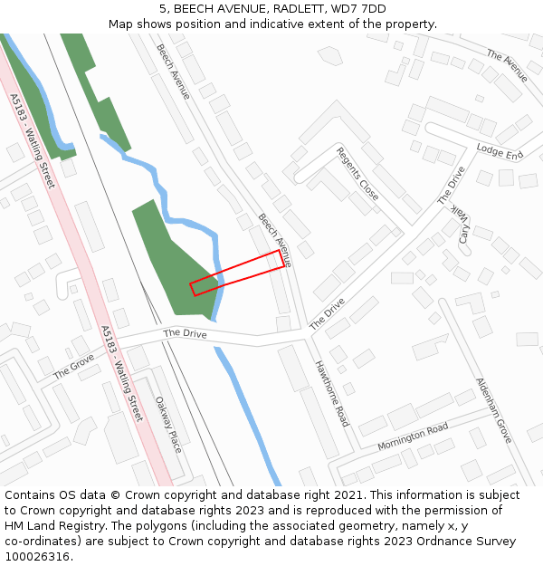 5, BEECH AVENUE, RADLETT, WD7 7DD: Location map and indicative extent of plot