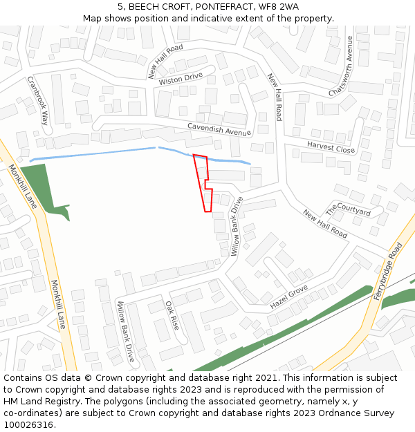 5, BEECH CROFT, PONTEFRACT, WF8 2WA: Location map and indicative extent of plot