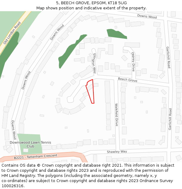 5, BEECH GROVE, EPSOM, KT18 5UG: Location map and indicative extent of plot