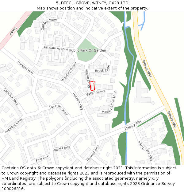 5, BEECH GROVE, WITNEY, OX28 1BD: Location map and indicative extent of plot