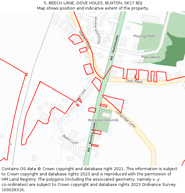 5, BEECH LANE, DOVE HOLES, BUXTON, SK17 8DJ: Location map and indicative extent of plot