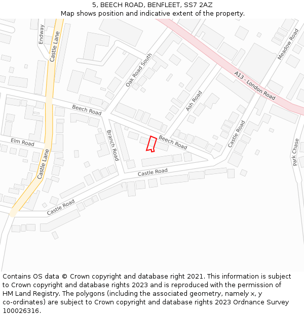 5, BEECH ROAD, BENFLEET, SS7 2AZ: Location map and indicative extent of plot