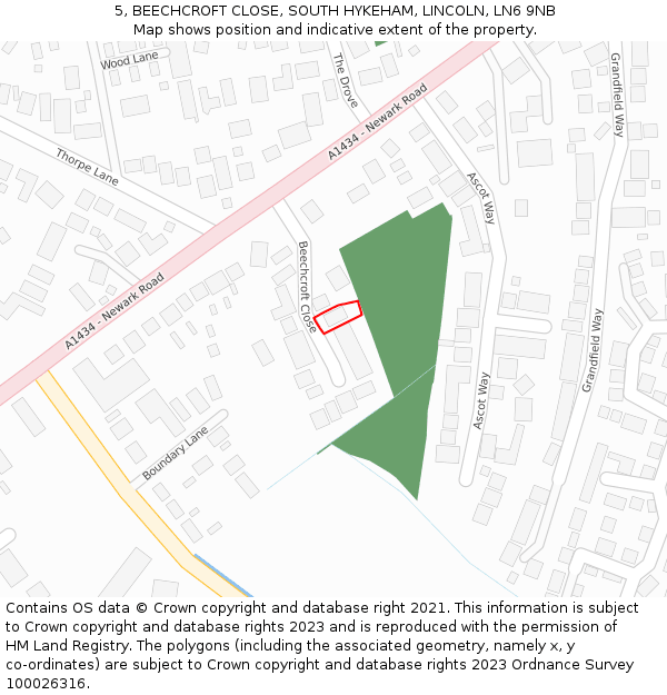 5, BEECHCROFT CLOSE, SOUTH HYKEHAM, LINCOLN, LN6 9NB: Location map and indicative extent of plot