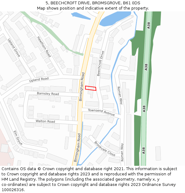 5, BEECHCROFT DRIVE, BROMSGROVE, B61 0DS: Location map and indicative extent of plot