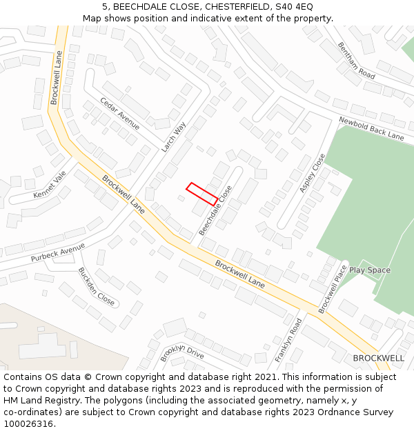 5, BEECHDALE CLOSE, CHESTERFIELD, S40 4EQ: Location map and indicative extent of plot