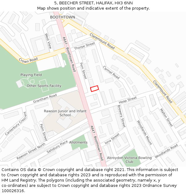 5, BEECHER STREET, HALIFAX, HX3 6NN: Location map and indicative extent of plot