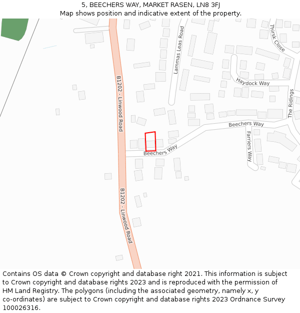 5, BEECHERS WAY, MARKET RASEN, LN8 3FJ: Location map and indicative extent of plot