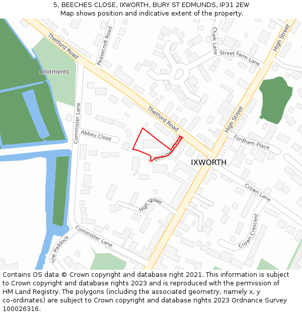 5, BEECHES CLOSE, IXWORTH, BURY ST EDMUNDS, IP31 2EW: Location map and indicative extent of plot