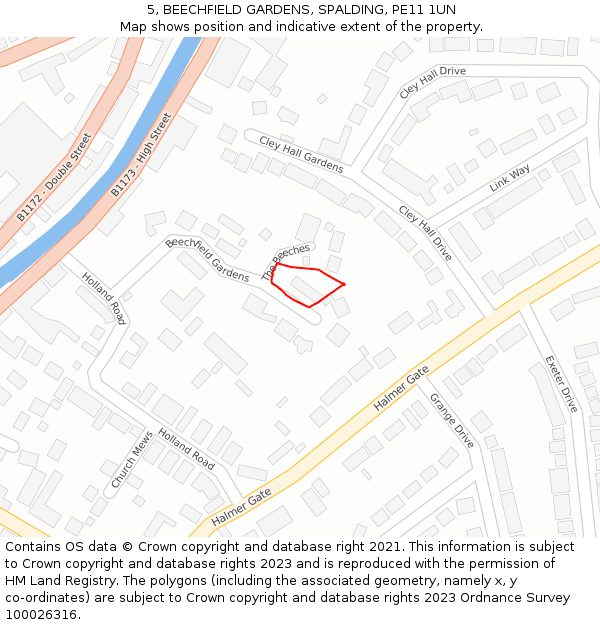 5, BEECHFIELD GARDENS, SPALDING, PE11 1UN: Location map and indicative extent of plot