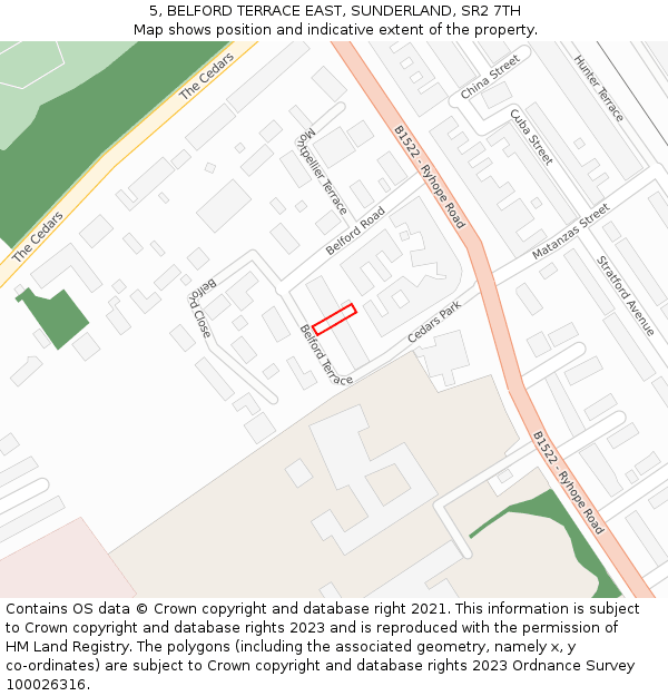 5, BELFORD TERRACE EAST, SUNDERLAND, SR2 7TH: Location map and indicative extent of plot