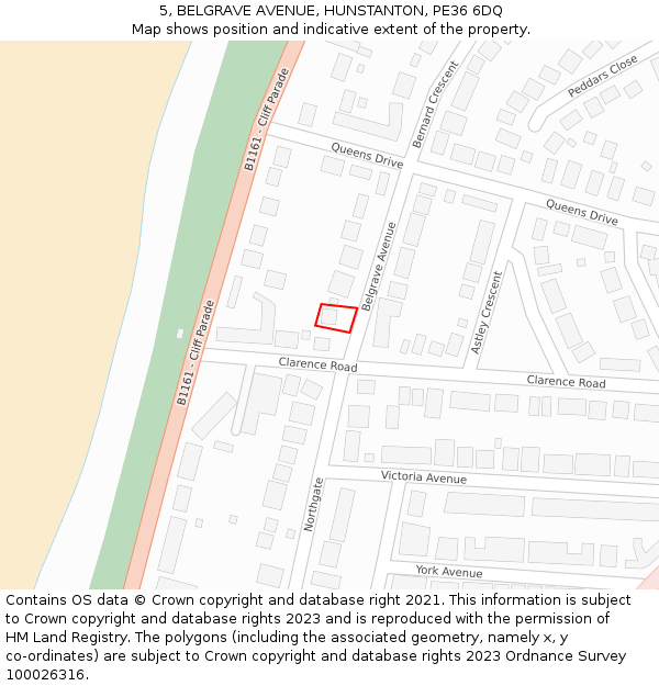 5, BELGRAVE AVENUE, HUNSTANTON, PE36 6DQ: Location map and indicative extent of plot