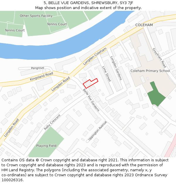 5, BELLE VUE GARDENS, SHREWSBURY, SY3 7JF: Location map and indicative extent of plot