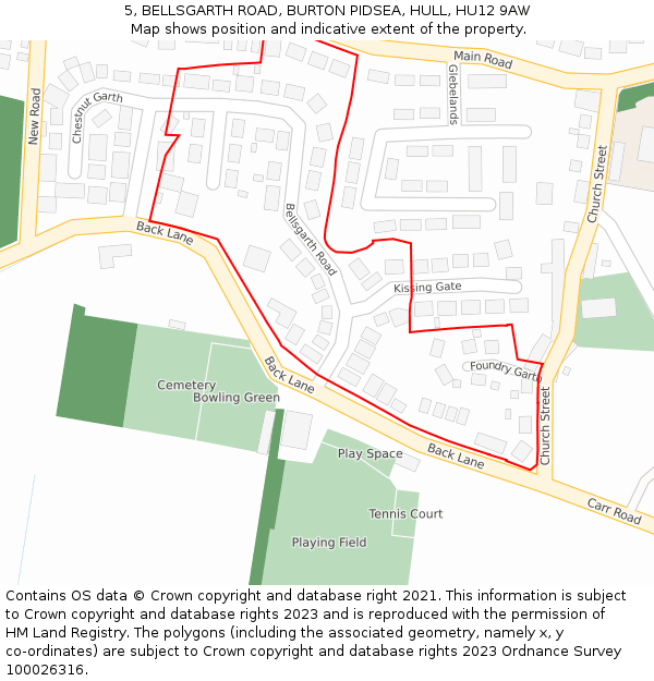 5, BELLSGARTH ROAD, BURTON PIDSEA, HULL, HU12 9AW: Location map and indicative extent of plot