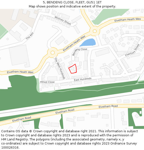 5, BENDENG CLOSE, FLEET, GU51 1ET: Location map and indicative extent of plot