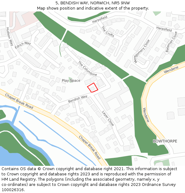 5, BENDISH WAY, NORWICH, NR5 9NW: Location map and indicative extent of plot