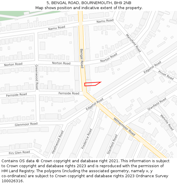 5, BENGAL ROAD, BOURNEMOUTH, BH9 2NB: Location map and indicative extent of plot