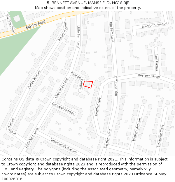 5, BENNETT AVENUE, MANSFIELD, NG18 3JF: Location map and indicative extent of plot