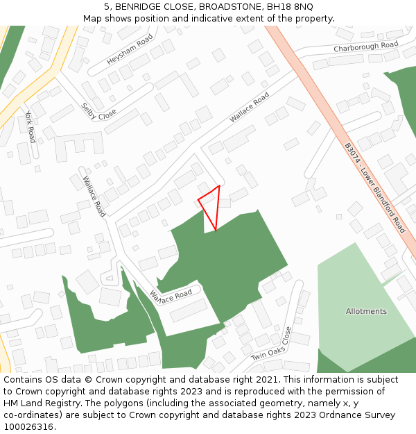5, BENRIDGE CLOSE, BROADSTONE, BH18 8NQ: Location map and indicative extent of plot