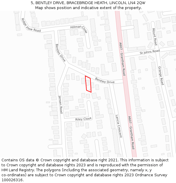 5, BENTLEY DRIVE, BRACEBRIDGE HEATH, LINCOLN, LN4 2QW: Location map and indicative extent of plot
