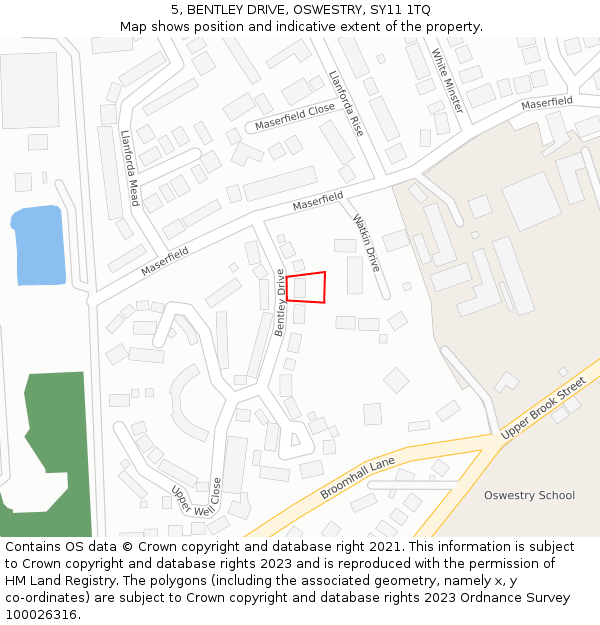 5, BENTLEY DRIVE, OSWESTRY, SY11 1TQ: Location map and indicative extent of plot