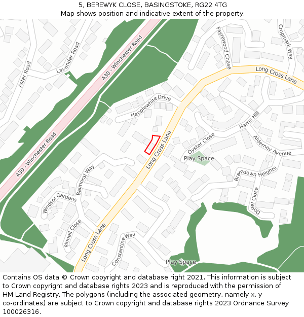 5, BEREWYK CLOSE, BASINGSTOKE, RG22 4TG: Location map and indicative extent of plot