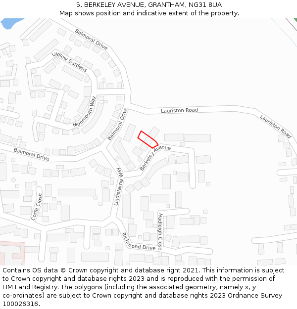 5, BERKELEY AVENUE, GRANTHAM, NG31 8UA: Location map and indicative extent of plot