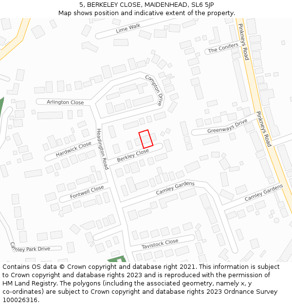 5, BERKELEY CLOSE, MAIDENHEAD, SL6 5JP: Location map and indicative extent of plot
