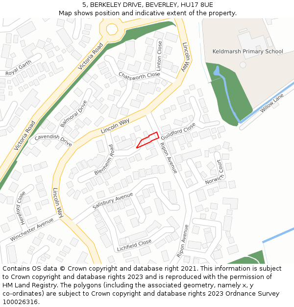 5, BERKELEY DRIVE, BEVERLEY, HU17 8UE: Location map and indicative extent of plot