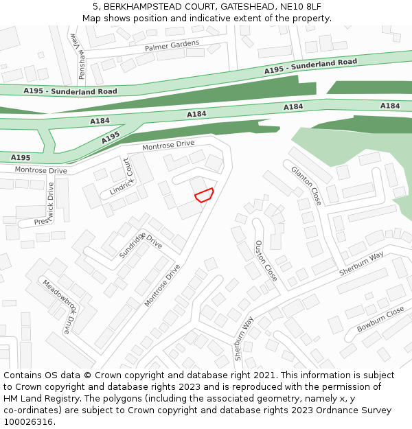 5, BERKHAMPSTEAD COURT, GATESHEAD, NE10 8LF: Location map and indicative extent of plot