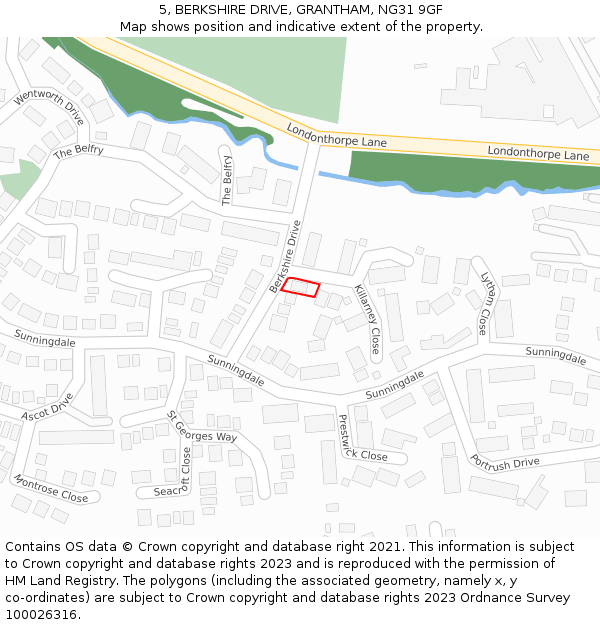 5, BERKSHIRE DRIVE, GRANTHAM, NG31 9GF: Location map and indicative extent of plot
