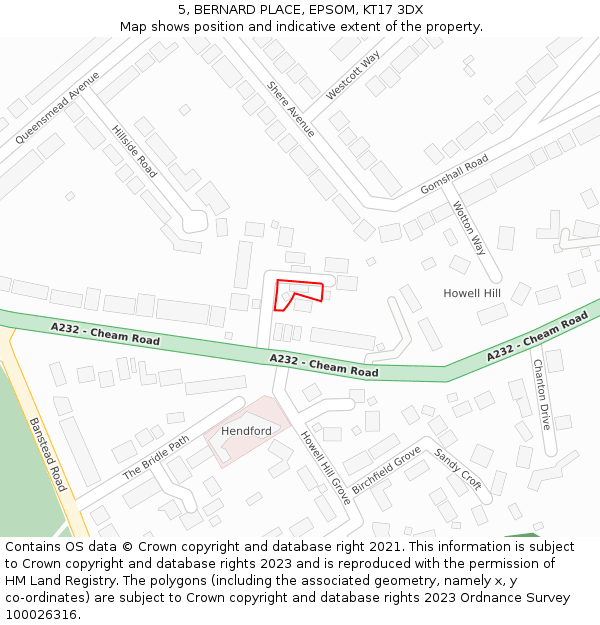 5, BERNARD PLACE, EPSOM, KT17 3DX: Location map and indicative extent of plot