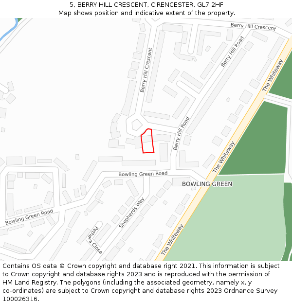 5, BERRY HILL CRESCENT, CIRENCESTER, GL7 2HF: Location map and indicative extent of plot