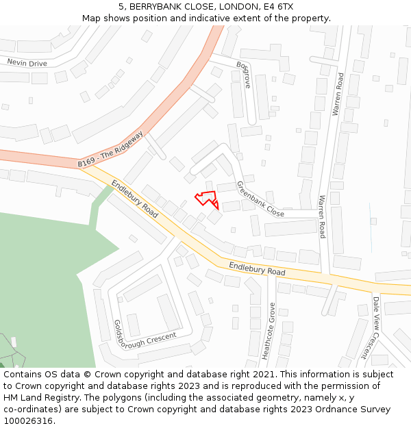 5, BERRYBANK CLOSE, LONDON, E4 6TX: Location map and indicative extent of plot