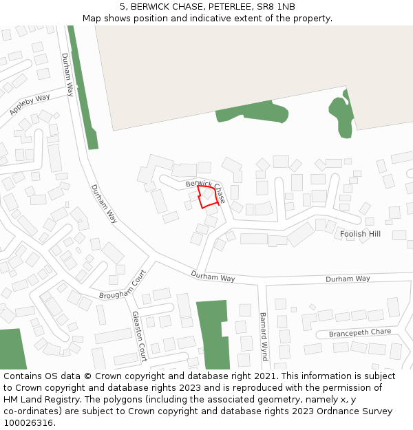 5, BERWICK CHASE, PETERLEE, SR8 1NB: Location map and indicative extent of plot