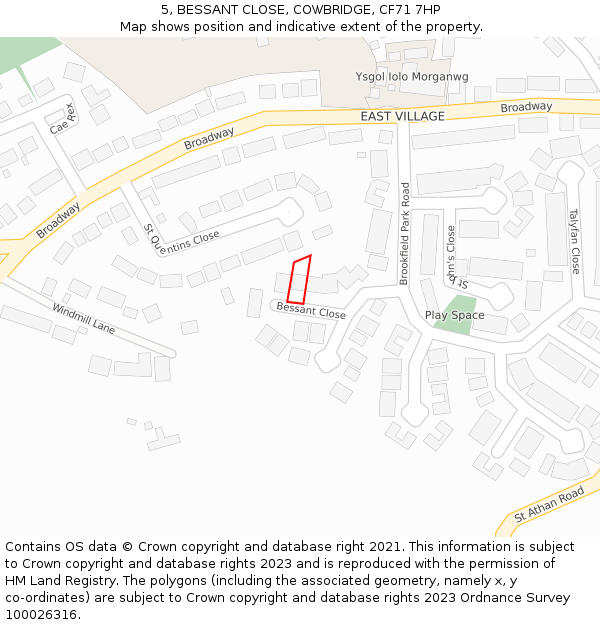 5, BESSANT CLOSE, COWBRIDGE, CF71 7HP: Location map and indicative extent of plot